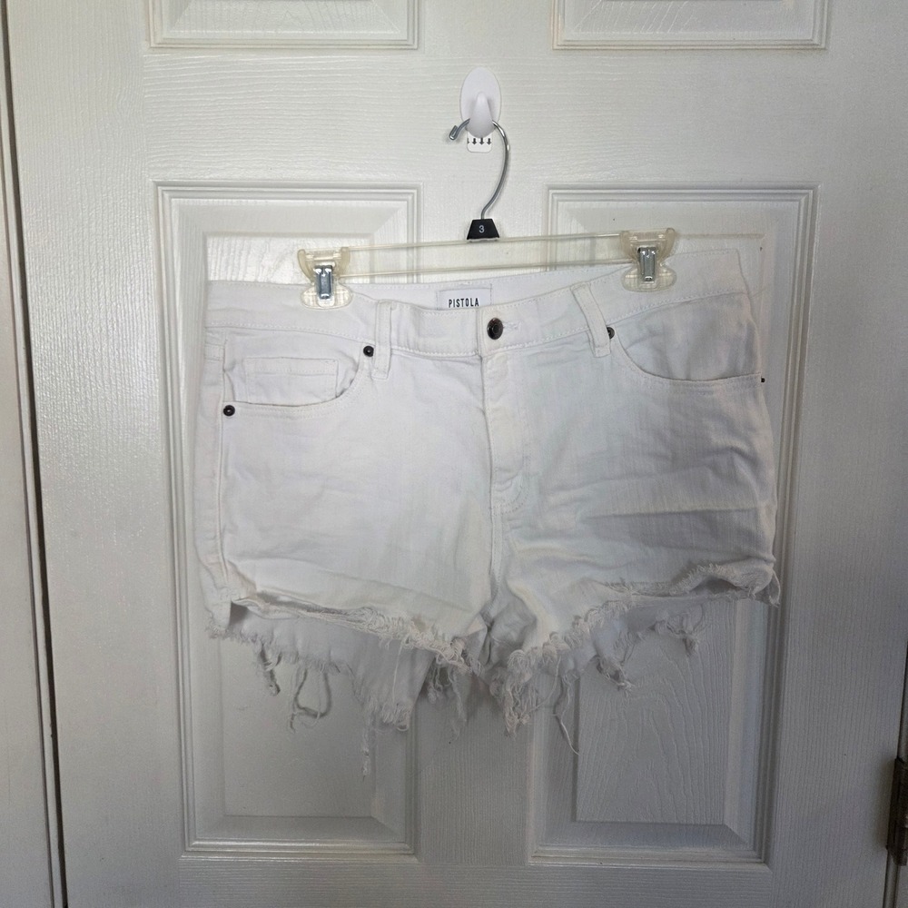 Pistola White Denim Cutoff Shorts Womens 32 Distressed Raw Hem High Rise Summer